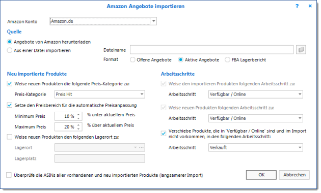 Amazon Angebote importieren