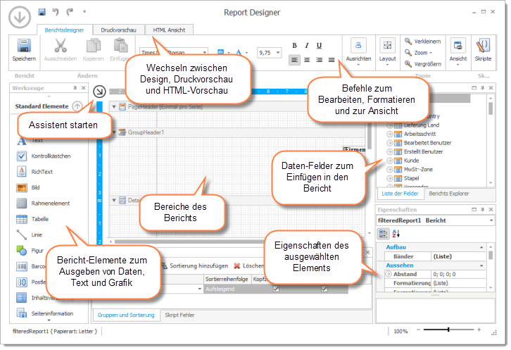 Bericht-Designer Fenster