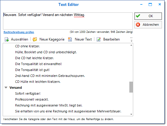 Text Editor mit Textbausteinen